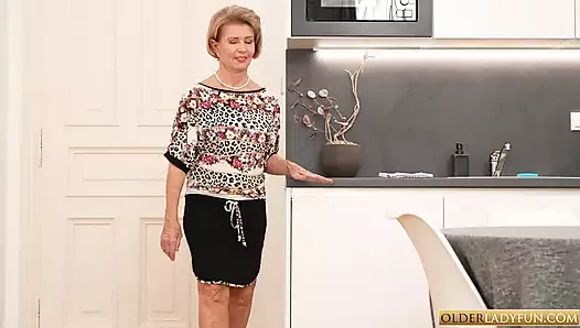 A horny blonde granny from Prague loves kitchen appliances.