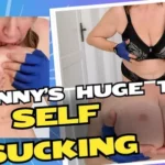 Granny self-sucks large breasts.