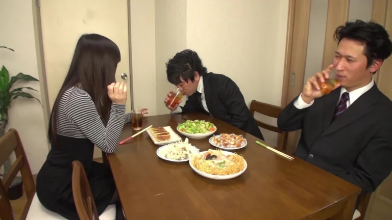Japanese MILF indulges in a dinner-time date with her husband’s coworker.